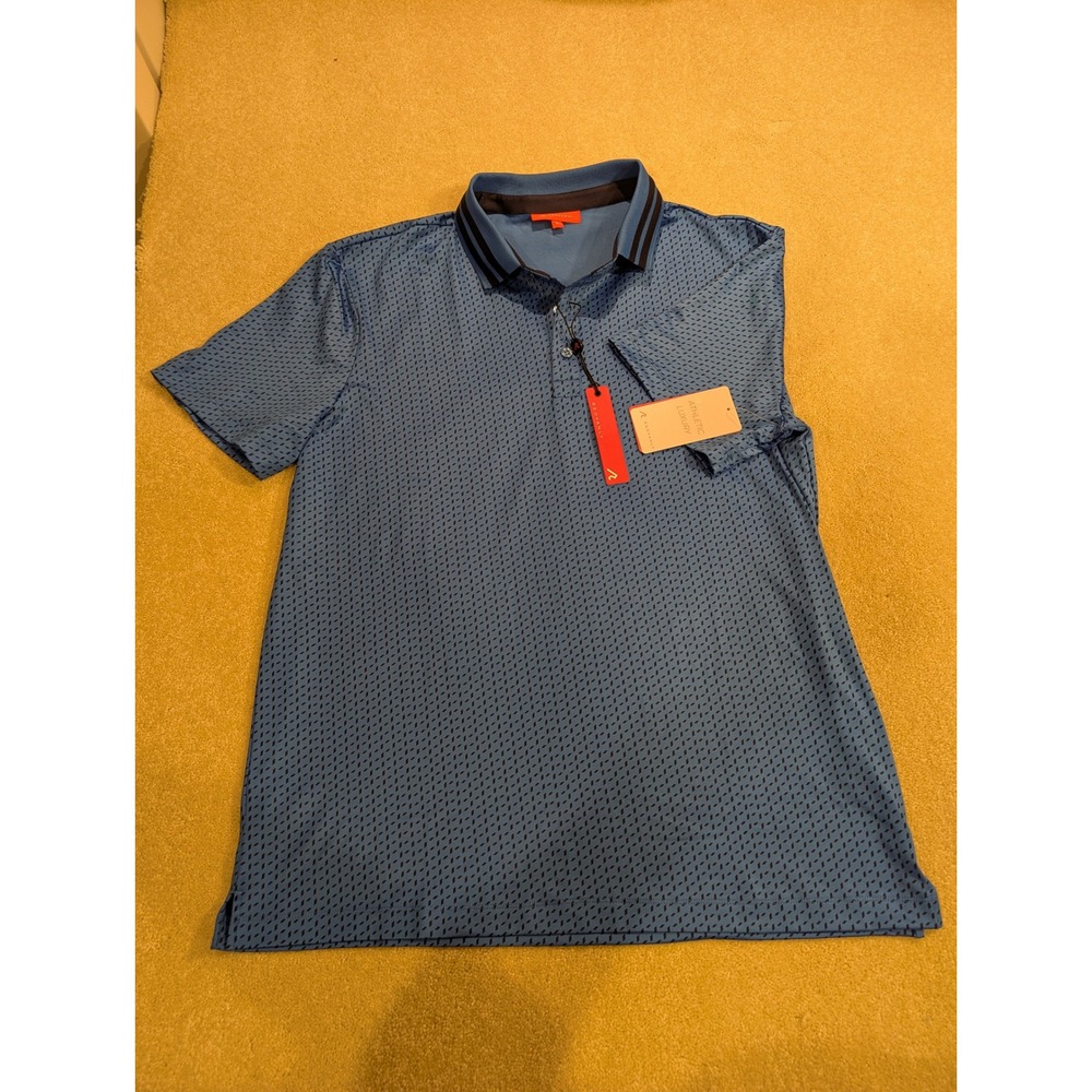 Redvanly Pascal Polo Shirt Mens Large Marine Blue Geometric Print Golf NWT - Picture 2 of 10